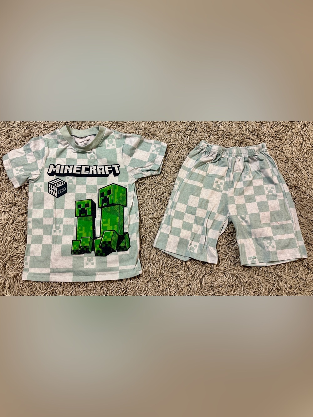 Minecraft Boys Green Check Pajama Set